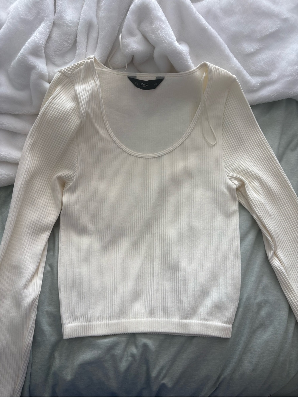 F&F Ivory Ribbed Scoop Neck Long Sleeve Top